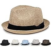Funky Junque Men’s Fedora Hat – Classic Pork Pie Style Sun Hats for Men, Lightweight Imitation Linen Boater Porkpie Fedoras
