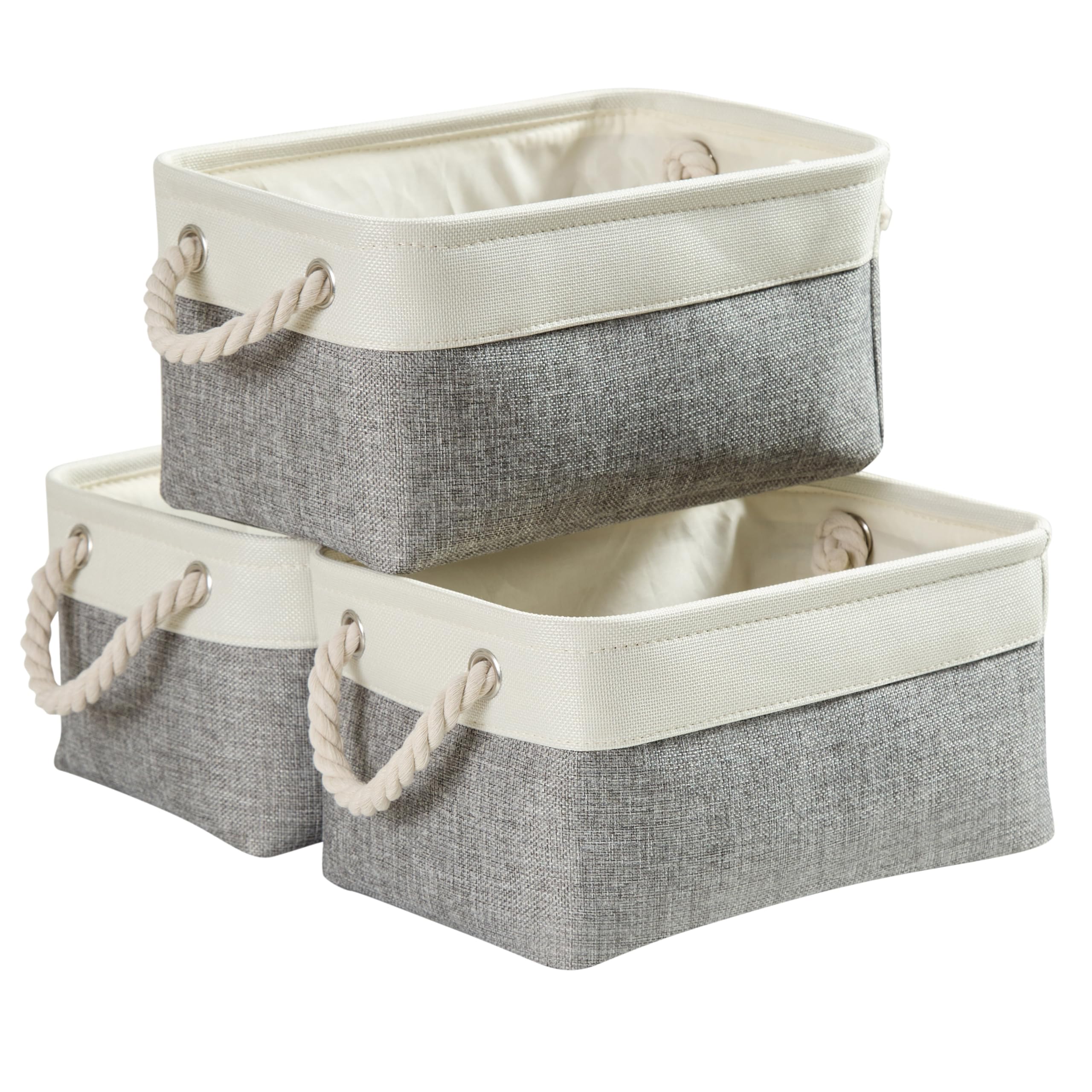 Mangata Fabric Storage Box set of 3, Foldable Fabric Storage Baskets with Handles for Cupboards, Wardrobe, Shelves, Bathroom, Clothes, Toys, Towel (Medium, Grey White)