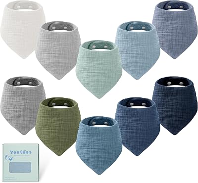 Yoofoss Baby Bibs 10 Pack Muslin Cotton Dribble Bandana Bibs 6 Layer Absorbent