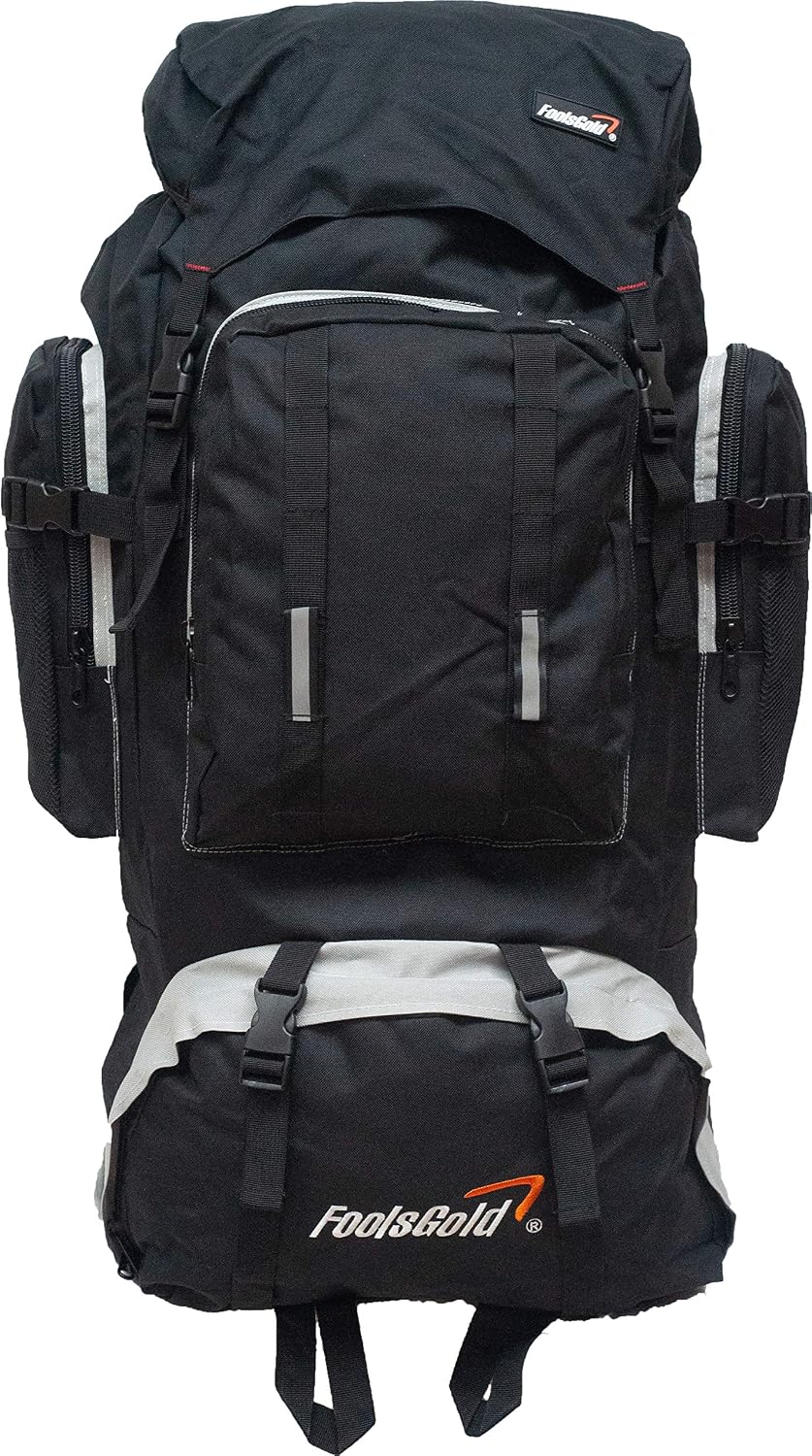 foolsGold XL 100L Hiking, Camping, Travel Backpack Rucksack with Dual Access - Black