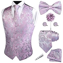 GUSLESON Mens Silver Pink Vest Tie and Bow Tie Set