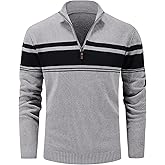 MAGCOMSEN Men's Sweaters 1/4 Zip Cotton Sweater Pullover Polo Sweaters Striped Fall Winter Warm Sweatshirts