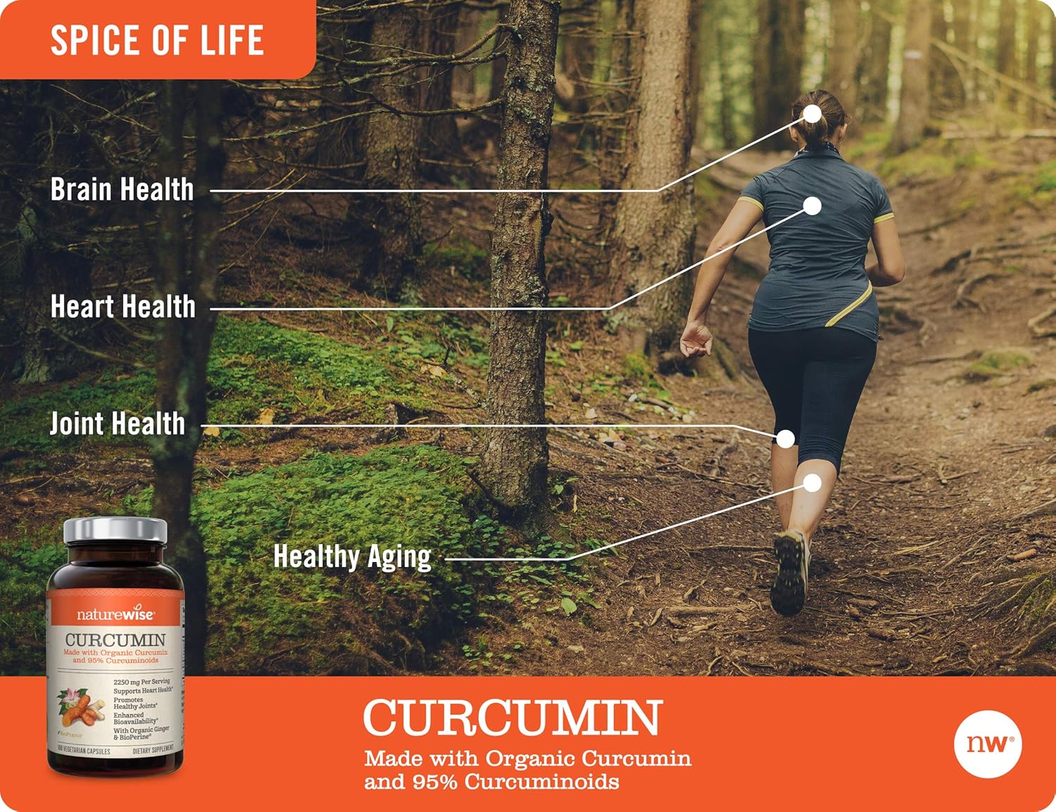 NatureWise Curcumin Turmeric 2250mg (2 Month Supply) | 95% Curcuminoids & BioPerine Black Pepper Extract | Advanced Absorption for Cardiovascular Health Joint Support | Gluten Free Non-GMO [180 Count]: Health & Personal Care