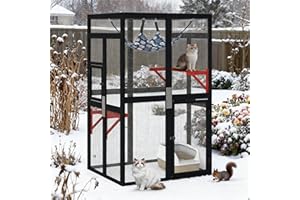NYEEKOY Outdoor Catio for Cats with Window Access, Spooky - Themed Sturdy Wooden Cat Enclosure & Patio Kitty House for Halloween, Black, Weatherproof​
