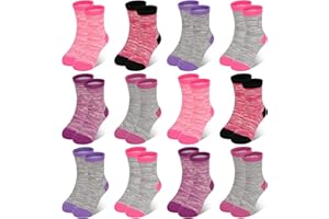 12 Pairs Girls Socks Kids Girls Crew Socks Kids Cotton School Sock Bulk for Girl 1-13 Years