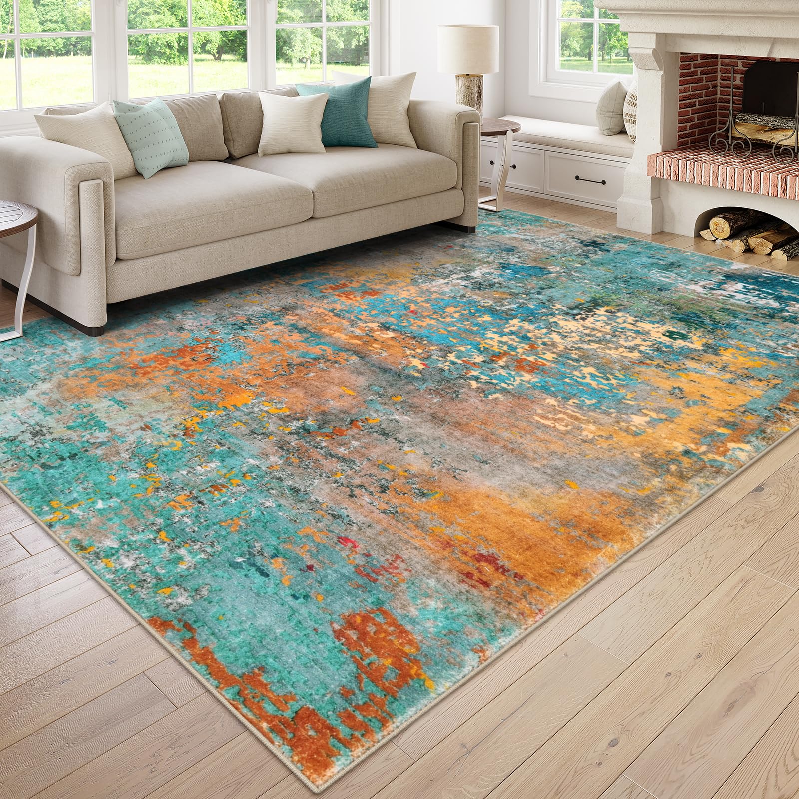Photo 1 of **DIRTY (PET HAIR)*** Lahome Modern Abstract Area Rugs 9x12 Living Room Rug, Washable Rugs for Living Room Bedroom Low Pile Non Slip, Colorful Large Soft Indoor Carpet for Dining Room Table Apartment Classroom