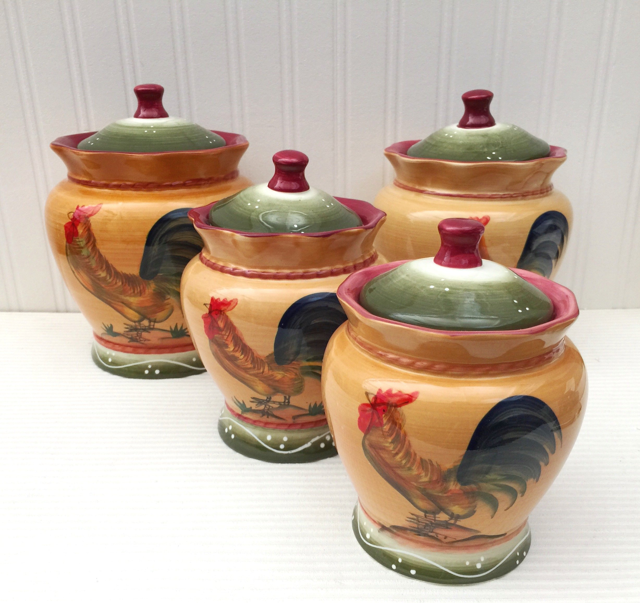 Tuscan Sunshine County Rooster Hand Painted Canisters Set of 4 89301 by ACK 639036893012 eBay