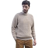 Aran Crafts Men's Fisherman Irish Rib Crew Neck Wool Sweater (100% Pure Wool)