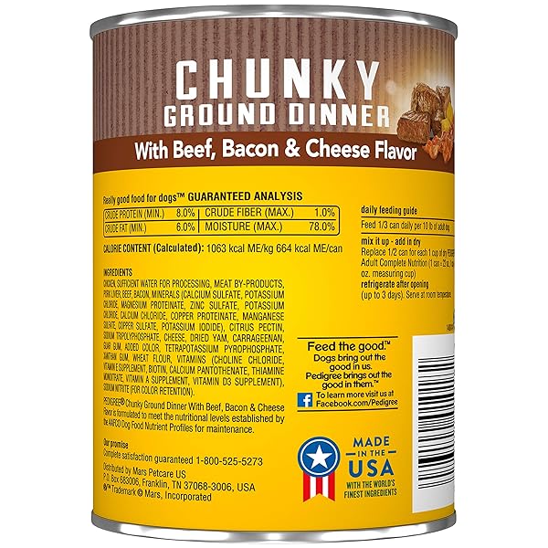 PEDIGREE CHUNKY GROUND DINNER WITH BEEF, BACON & CHEESE CANNED DOG FOOD 22 OZ