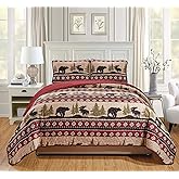 Rugs 4 Less Rustic Western Southwestern Quilt Bedspread Set with Native American Designs Grizzly Bears and Moose Roaming The Great American Outdoors Pine Forest (Forest Bear - King/Cal-King)