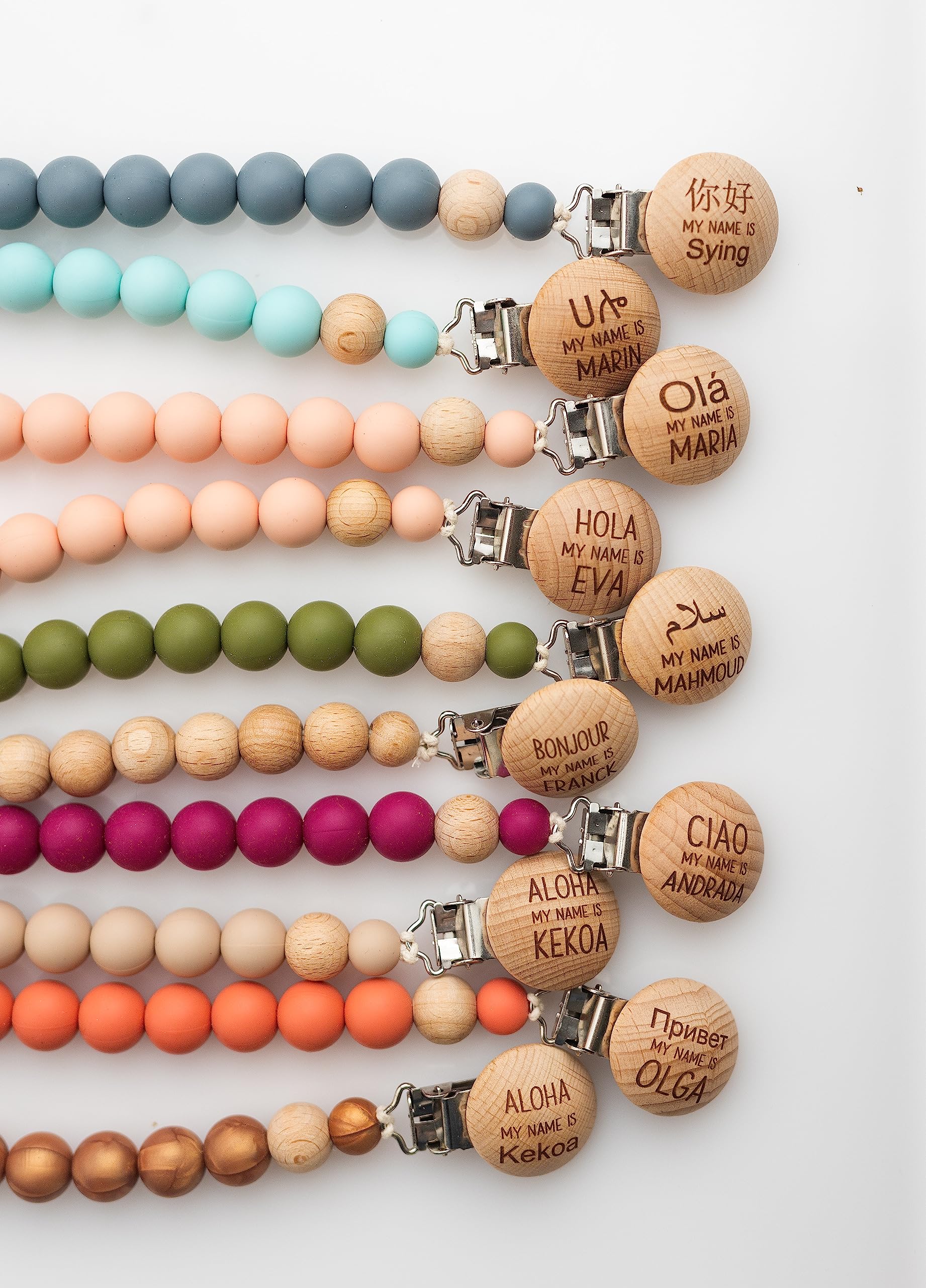 LIMIS Innovative Personalized Baby Pacifier Holder with Wooden Clips