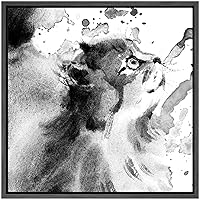 SIGNWIN Framed Canvas Wall Art Cute Cat Ink Drawing Animals Wildlife Watercolor Expressionism Farmhouse/Country Portrait Dramatic Black and White for Living Room, Bedroom, Office - 16x16 inches