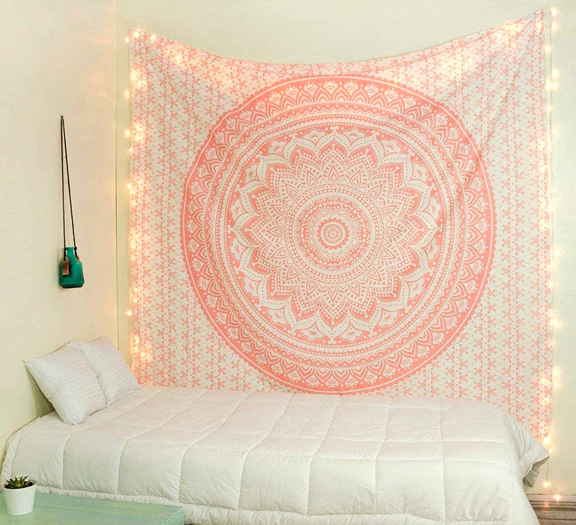raajsee Rose Gold Ombre Tapestry Wall Hanging Mandala-Bohemian Room Decor-Indian Cotton Throw Hippie Tapestries -Boho Bedding Twin Bedspread, Medium (52x60 Inches / 132x152 Cms)