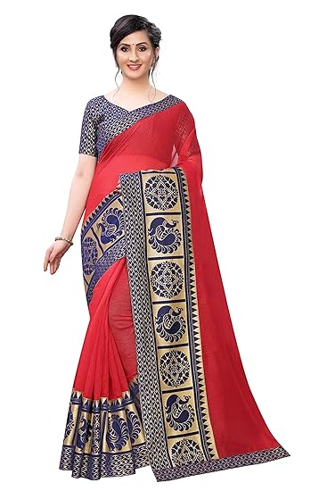 Womens Chanderi Cotton Jacquard Lace border Work Style Saree with Unstitched Jacquard Blouse Piece