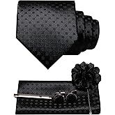 JEMYGINS 5PCS Tie Woven Casual Necktie and Pocket Square Cufflinks with Lapel Pin Tie Clip Sets for men (with Gift Box)