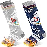 GRPSKCOS Kids Ski Socks, 2 Pairs Kids Warm Thick Snow Socks for Boys Girls Winter Skiing Snowboarding