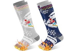 GRPSKCOS Kids Ski Socks, 2 Pairs Kids Warm Thick Snow Socks for Boys Girls Winter Skiing Snowboarding