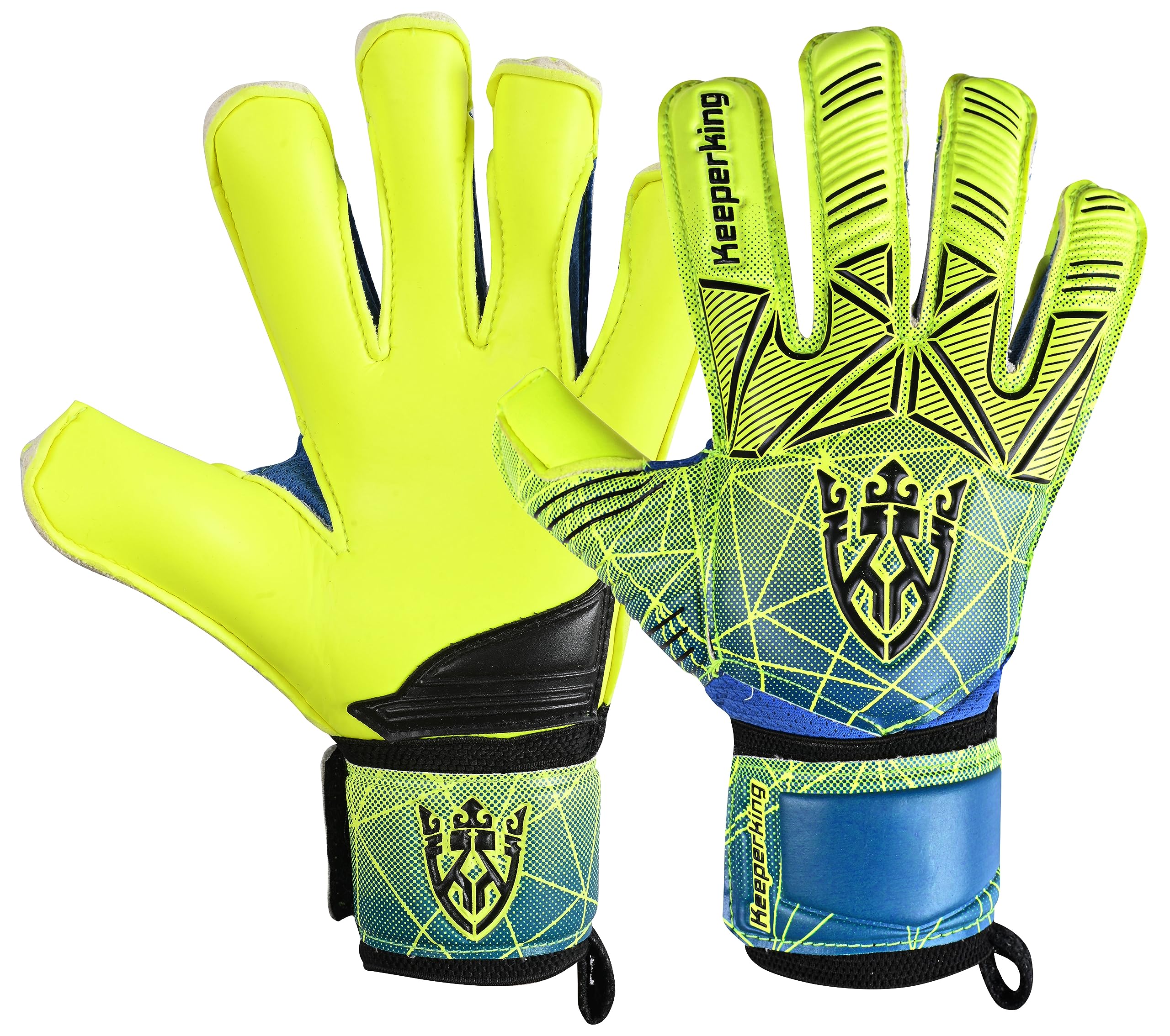 Keeperking Unisex Goalkeeper Football Gloves for Adults, Children, Teenagers with and without Finger Protection, Removable Fingersave, 4 mm (8, Yellow)