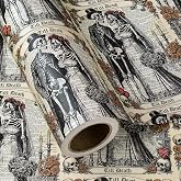 WRAPAHOLIC Kraft Gothic Wedding Wrapping Paper - Mini Roll - 17 Inch x 16.5 Feet - Till Death Skeleton Couple Vintage Gothic Newspaper Wrapping Paper for Halloween, Wedding, Anniversary, Bridal Shower
