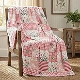 Horaldaily Spring Summer Flannel Blanket Throw, Pink Flowers Patchwork Soft Fuzzy Plush Cozy Fleece Blankets for Couch Sofa Bed Lounging, Ideal Gifts for Kids Adults Self, 50x60