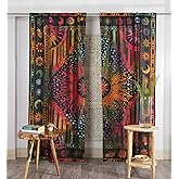 Popular Handicrafts Indian Burning Sun Moon Hippie Mandala Window Curtains for Doorways Closets - Gypsy Tye Dye Bohemian Beautiful Drapery Bedroom Livingroom Divider Balcony Valance Panels Golden