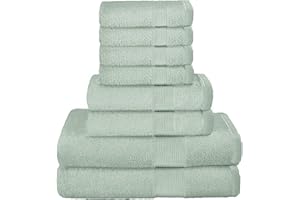 BELIZZI HOME Elvana Home 8 Piece Towel Set 100% Ring Spun Cotton, 2 Bath Towels 27x54, 2 Hand Towels 16x28 and 4 Washcloths 13x13 - Ultra Soft Highly Absorbent Machine Washable Hotel Spa Quality - Sea Green