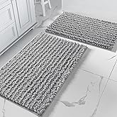 Yimobra Bathroom Rugs Sets 2 Piece - Quick Dry Extra Thick Luxury Chenille Bath Mat, Non Slip Super Absorbent for Tub Shower Sink, Machine Washable Shaggy Floor Mat, 32"x20"+24"x17" Inch, Grey