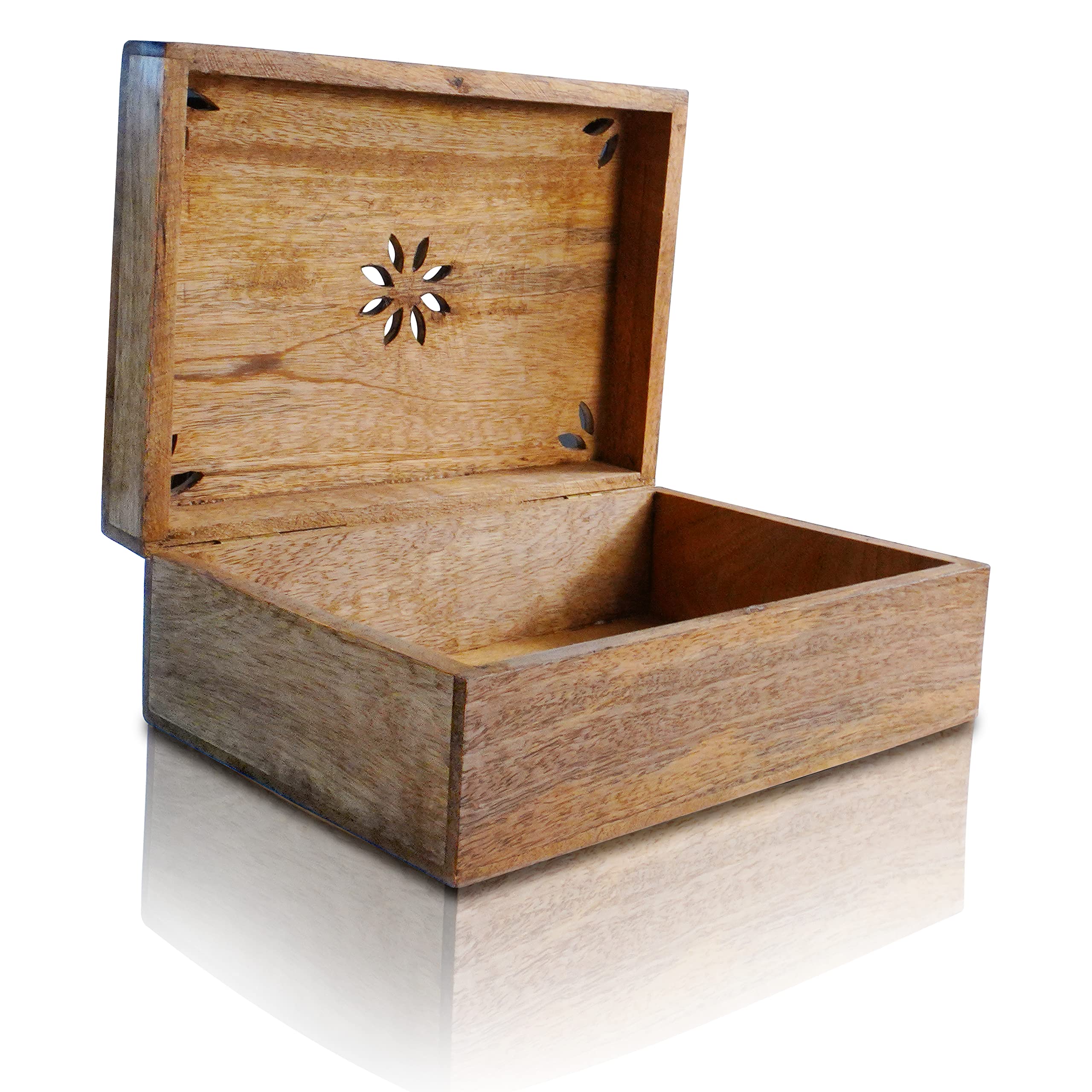 Photo 1 of Mela Artisans Decorative Storage Box with Hinged Lid - Light Burnt, XL | 10.5” x 7.5” x 4” | Rustic Serena Style | Crafted from Mango Wood |Ideal for Keepsakes, Trinkets, Jewelry and Tea Box, Book Box
