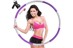 KINGJOY Weighted Fitness Hoop for Adults Kids Women for Exercise & Fitness Weight Loss, Hoola Hoops Plus Size, Weight Adjustable 2lb ~ 5lb, 8 Detachable Sections，Stainless Steel Core