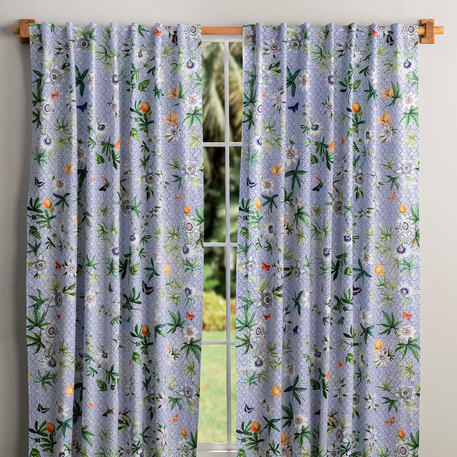 Maison d' Hermine Curtains for Living Room 100% Cotton 108 inch Length Two Panel Light Filtering Curtains for Windows with Rod and Loop Pockets (Passiflora - Original, 50" W x 108" L) Image