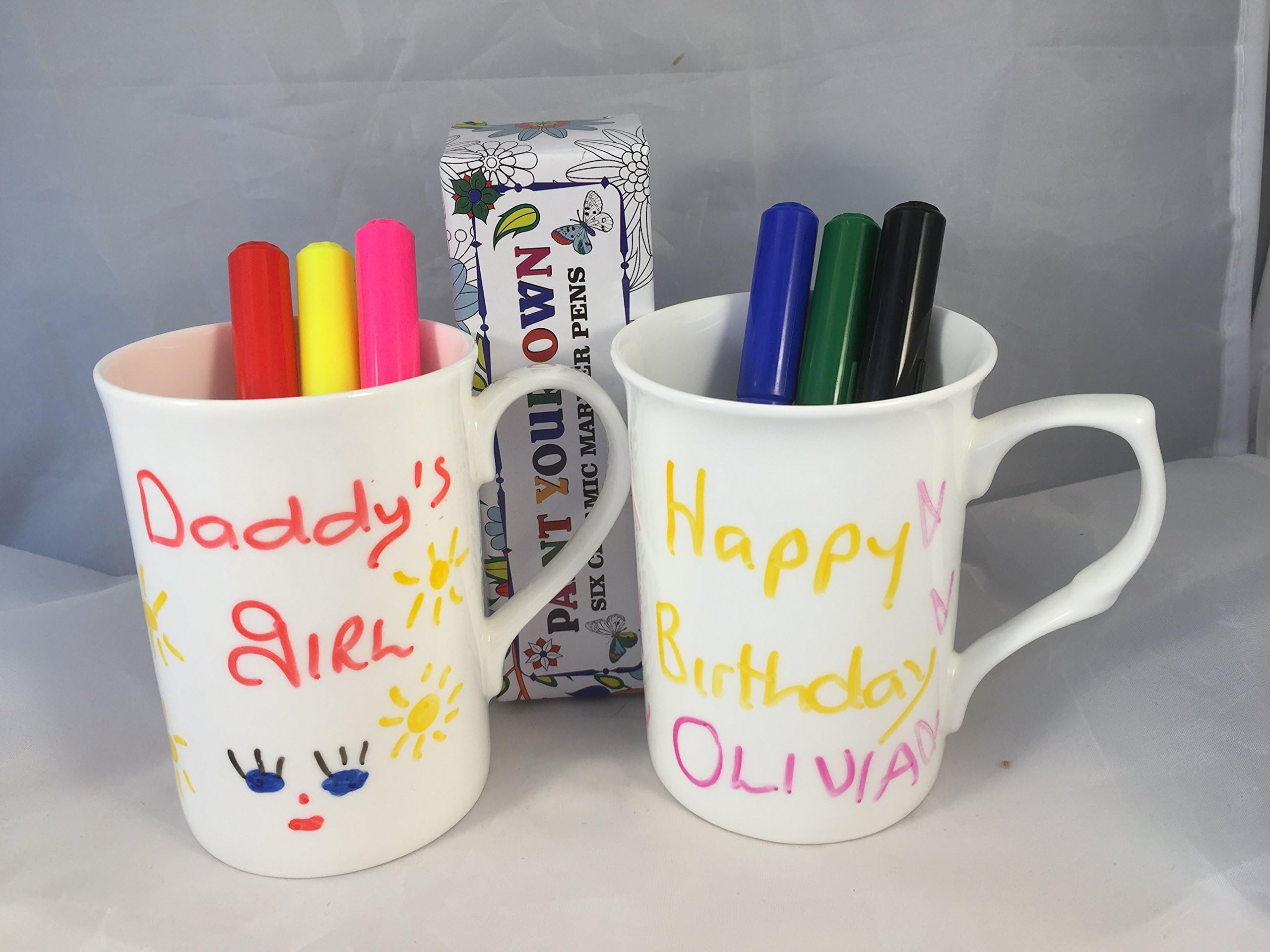 Paint Your OWN Mugs 2 Mugs Plus PENS Free DELIVERY
