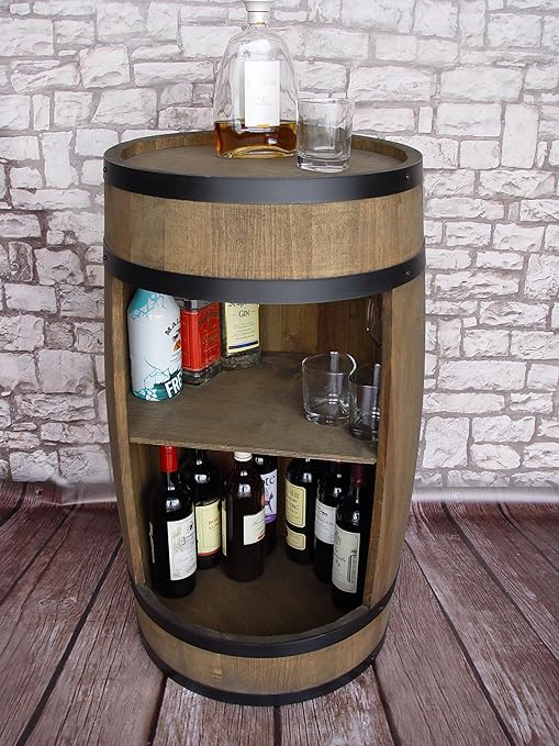 Weeco Stylish Barrel Bar Drinks Cabinet Wooden Barrel Bar 81cm