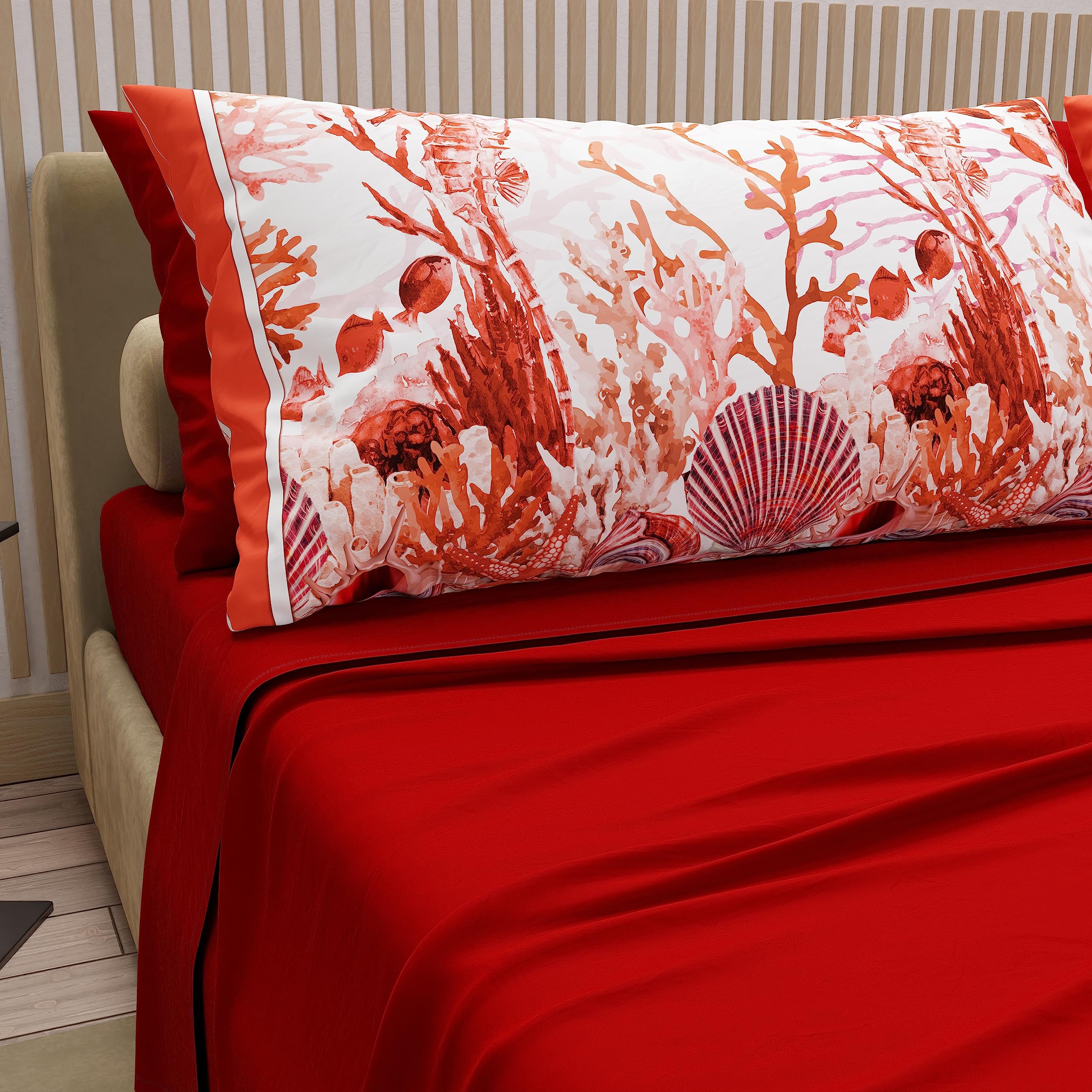 PETTI Artigiani Italiani - Cotton Sheets with Pillowcases in Digital Print, Pizza and a Half Sheet, Complete Bed Set, Red, 100% Made in Italy — image 1