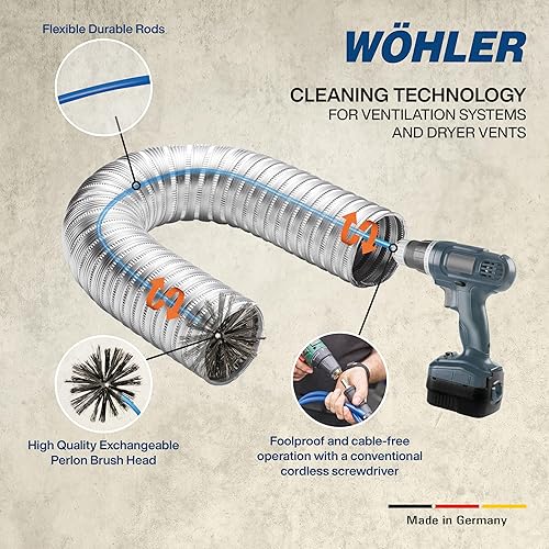Air Duct Dryer Vent Duct Brush Wohler Rotary Brush M10-50' Air