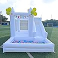 12 FT Oxford White Inflatable Bounce House Jumping Water Slide Bouncy House Large Castle with Ball Pit丨Pool for Kids 3-12 The Decoration Wedding Party (Include Blower)