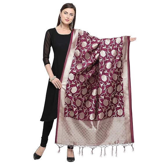 Womens Banarasi Silk Dupatta (Purple)