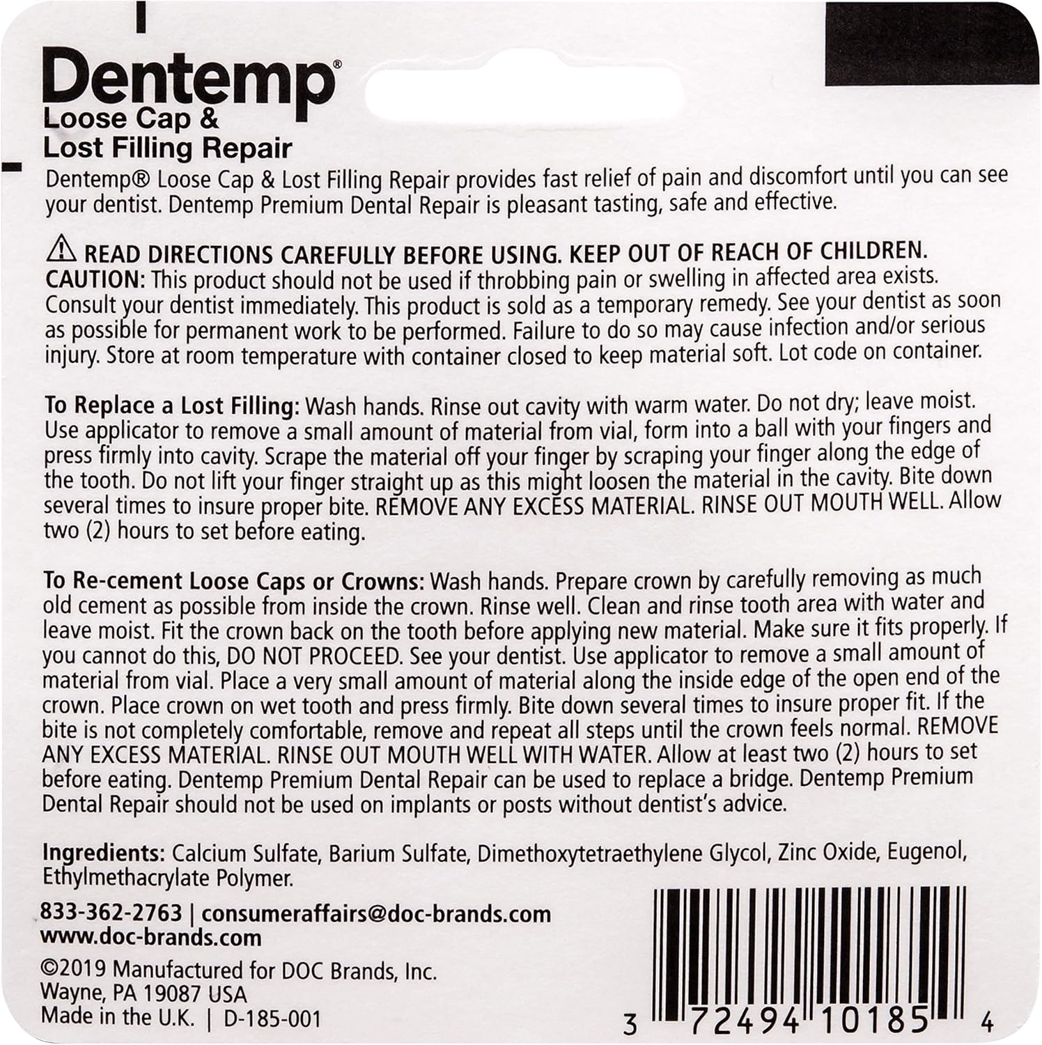 Dentemp Maximum Strength Dental Cement, 0.07 Ounce, 3 Count (Packaging May Vary): Health & Personal Care