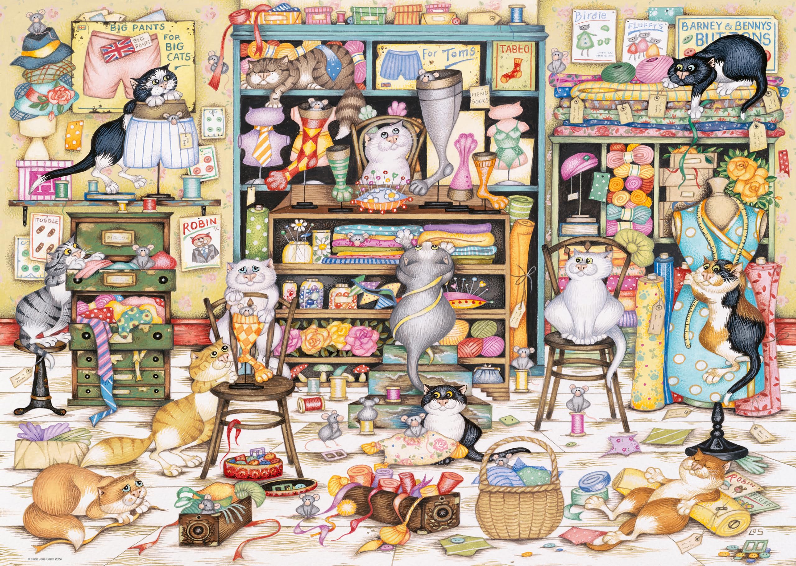 Ravensburger Crazy Cats Mrs Hardwick's Haberdashery 1000 Piece Jigsaw Puzzles for Adults and Kids Age 12 Years Up