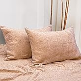 NTBAY French Linen Pillow Cases - Yarn Dyed 2 Pack 100% Linen Standard Pillowcases, Breathable and Cooling Washed Pillow Cases with Envelope Closure, 20x26 Inches, Orange