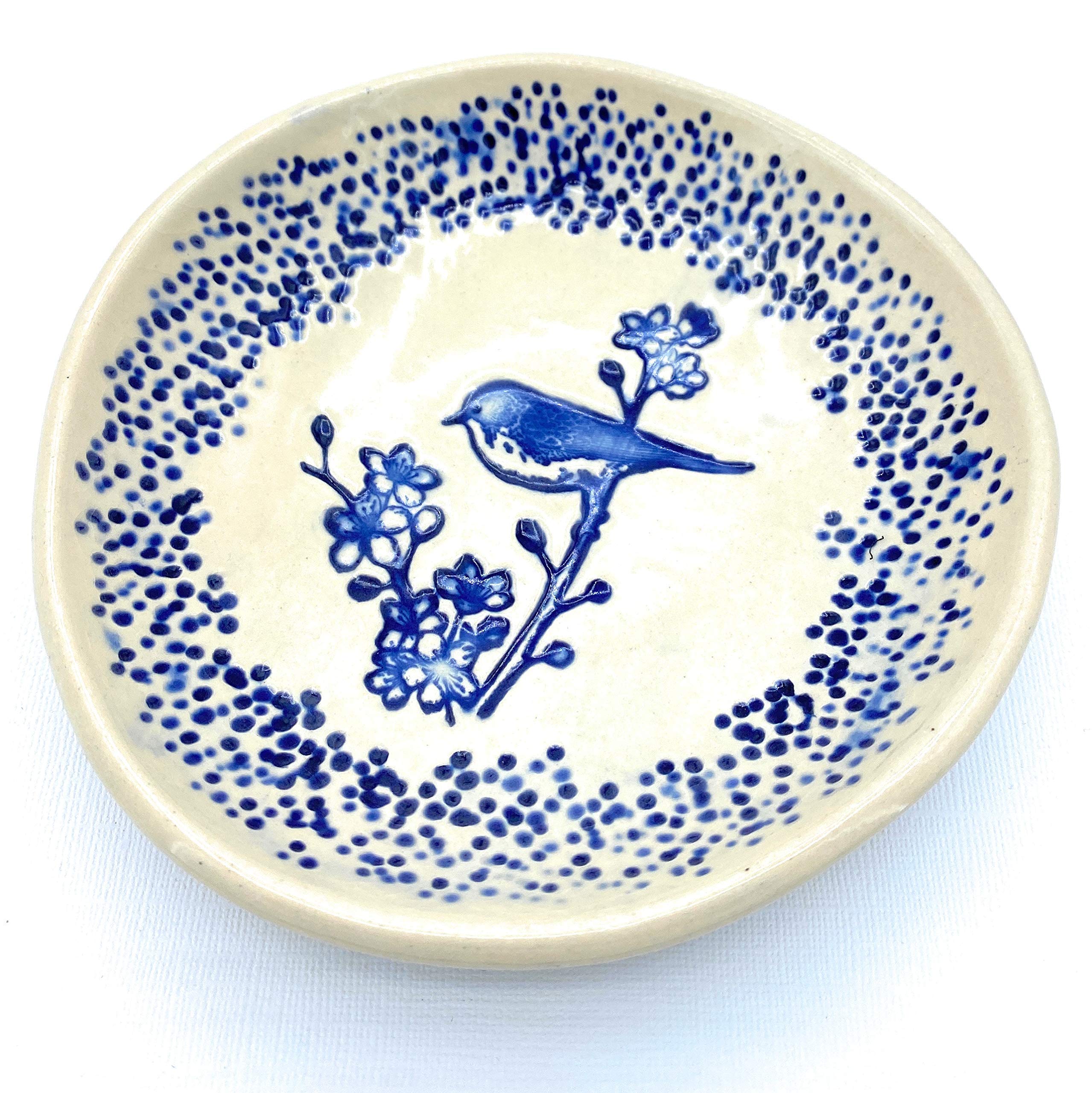 B JANECKA Bluebird Decorative Bowl, 6 Inches, Pottery 9th Anniversary Gift, Handmade in USA