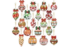 Tondiamo 20 Pcs Christmas Diamond Painting Keychain Kits 5D DIY Diamond Art Pendants Double Sided Hanging Key Chains for Christmas Party Decoration DIY(Balls Style)
