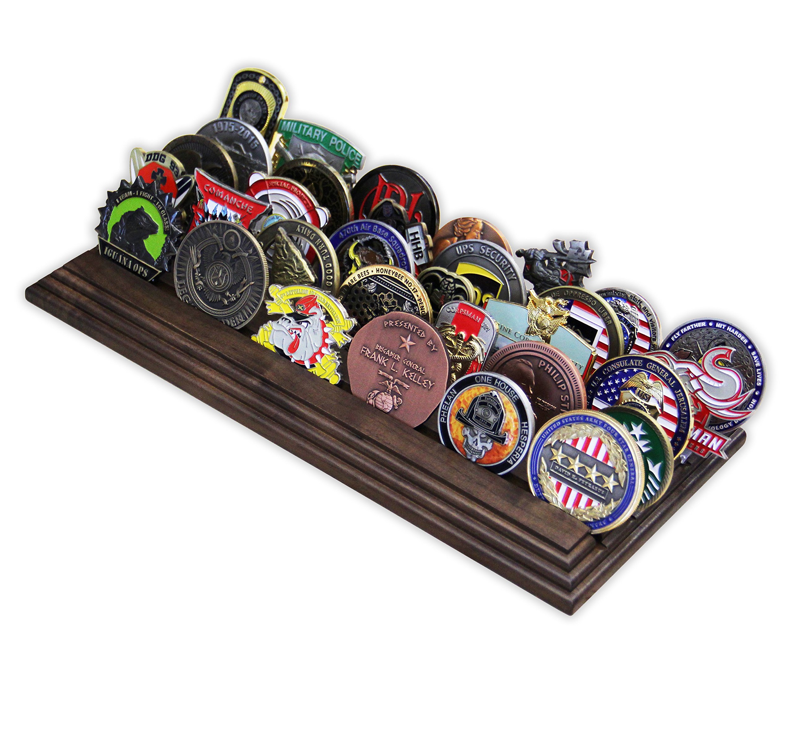 5 Row Challenge Coin Holder - Military Coin Display Stand - Amazing Military Challenge Coin Holder - Holds 30-36 Coins 5 Rows MADE IN THE USA! (SOLID Walnut)