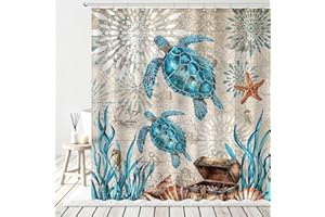 AMLabubu Blue Sea Turtles Nautical Shower Curtain Set, Ocean Beach Boho Bathroom Decor, Polyester Cloth Fabric Bath Curtain with 12 Hooks 72" W x 72" L