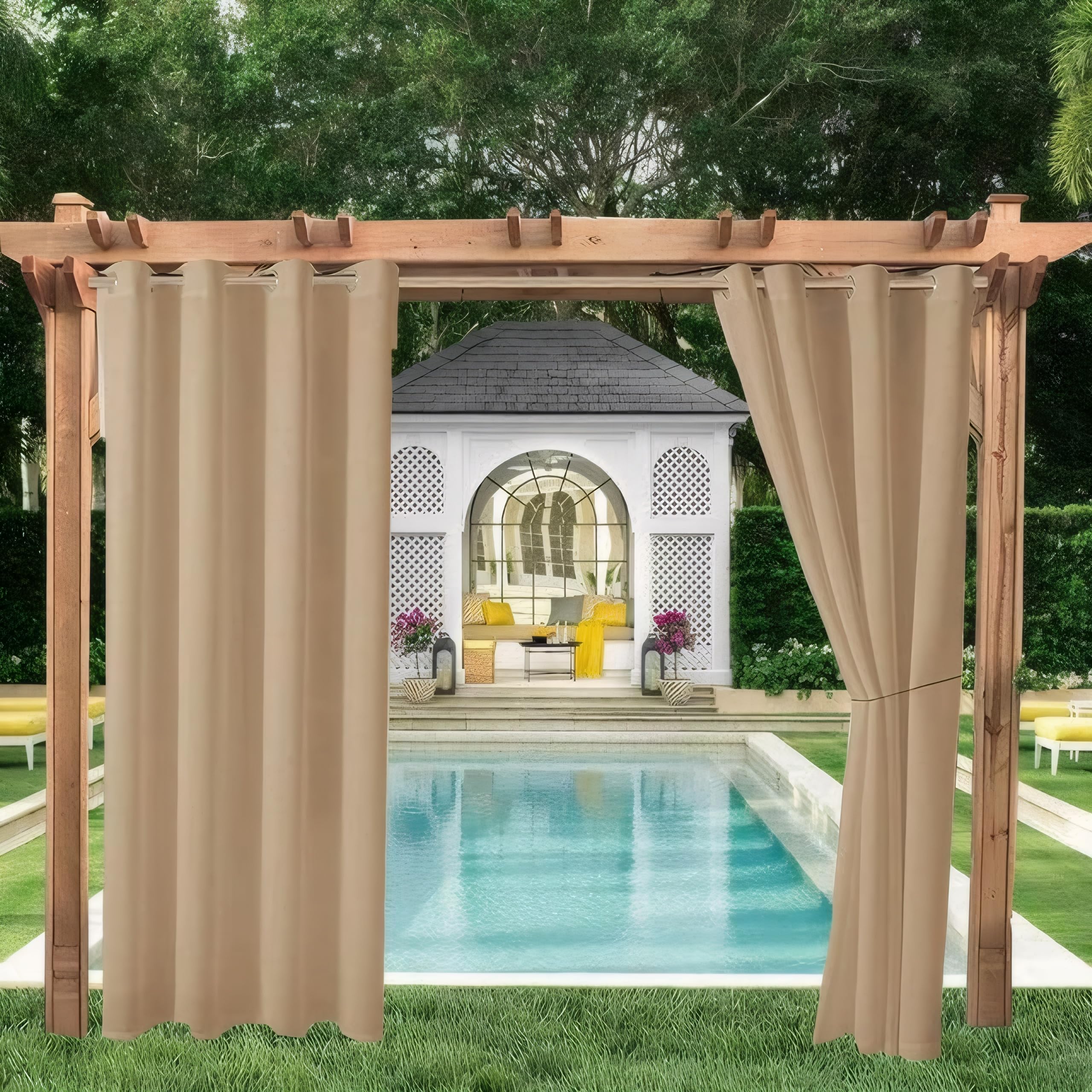 LiveGo Outdoor Curtains for Garden Patio Gazebo Pergola,Waterproof,Windproof,Blackout Thermal Insulated Double Grommet(Top and Bottom) Outdoor Curtains for Garden Patio Door(1 Panel,100"*84",Beige)