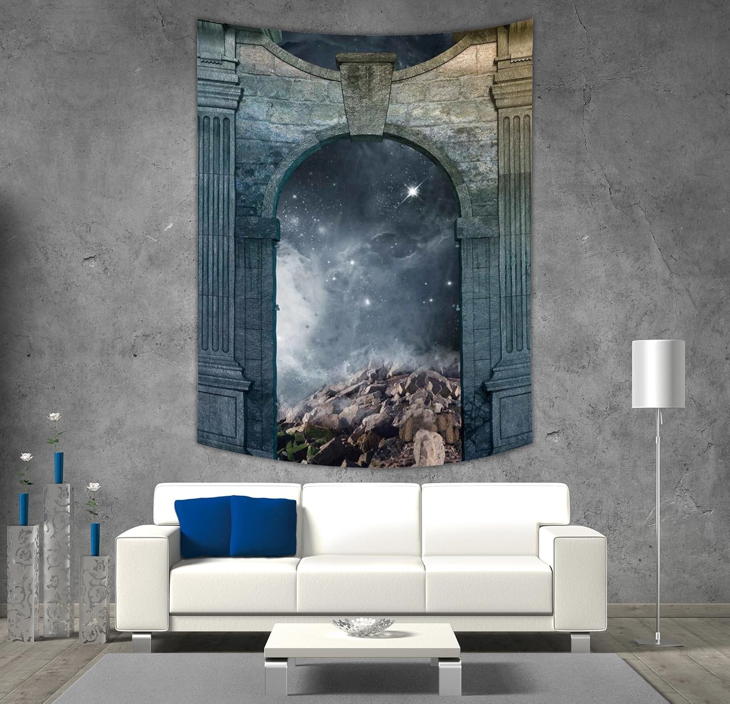Iprint Polyester Tapestry Wall Hanging Galaxy Magical Door With Star Cluster Inside Old Structure Enchanted Surreal Bluegrey Grey Dark Blue Wall Decor For Bedroom Living Room Dorm Amazon Co Uk Kitchen Home