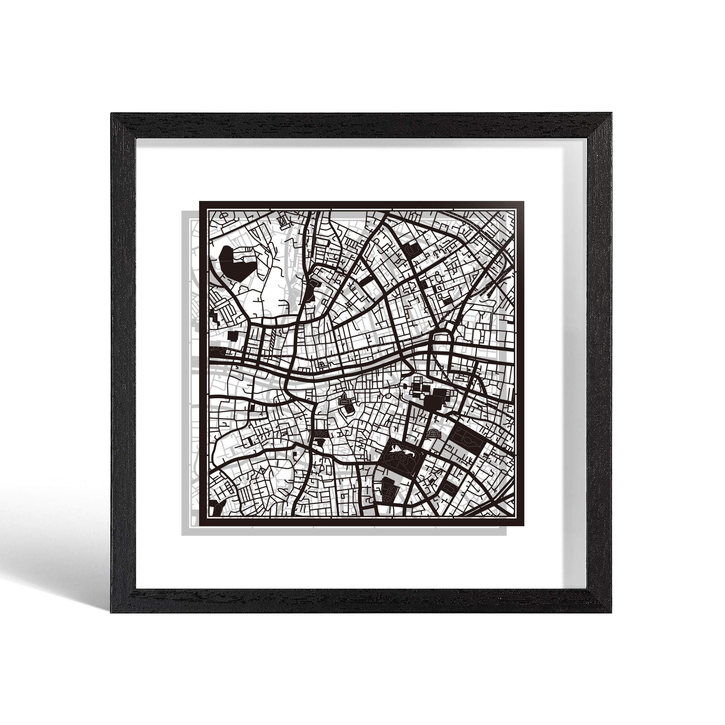 O3 DESIGN STUDIO Dublin Marco de Papel para mapas, Black map, Black frame, 9x9 inches, Gift Boxed, 2 background color, self-changing, Paper Art