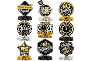 KatchOn, New Years Centerpieces For Tables - Pack of 9 | New Years Eve Party Supplies 2026 | Black and Gold Honeycomb, NYE Centerpieces for NYE Decorations 2026 | New Year Table Decorations 2026