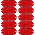 10 Pack Front Reflector Oval Reflector for Driveway Fence Gate Posts Trailers Safety Reflectors Automobiles Boats Mailboxes Reflector with Center Mounting Hole (Red)