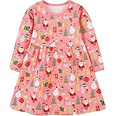 EULLA Girl Long Sleeve Christmas Dress Toddler Baby Deer Cartoon Applique Fall Dresses Clothes 2-7Y