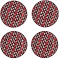 Mud Pie Deck The Halls Red Tartan Plaid Charger Plates, 13" Diameter, Set of 4